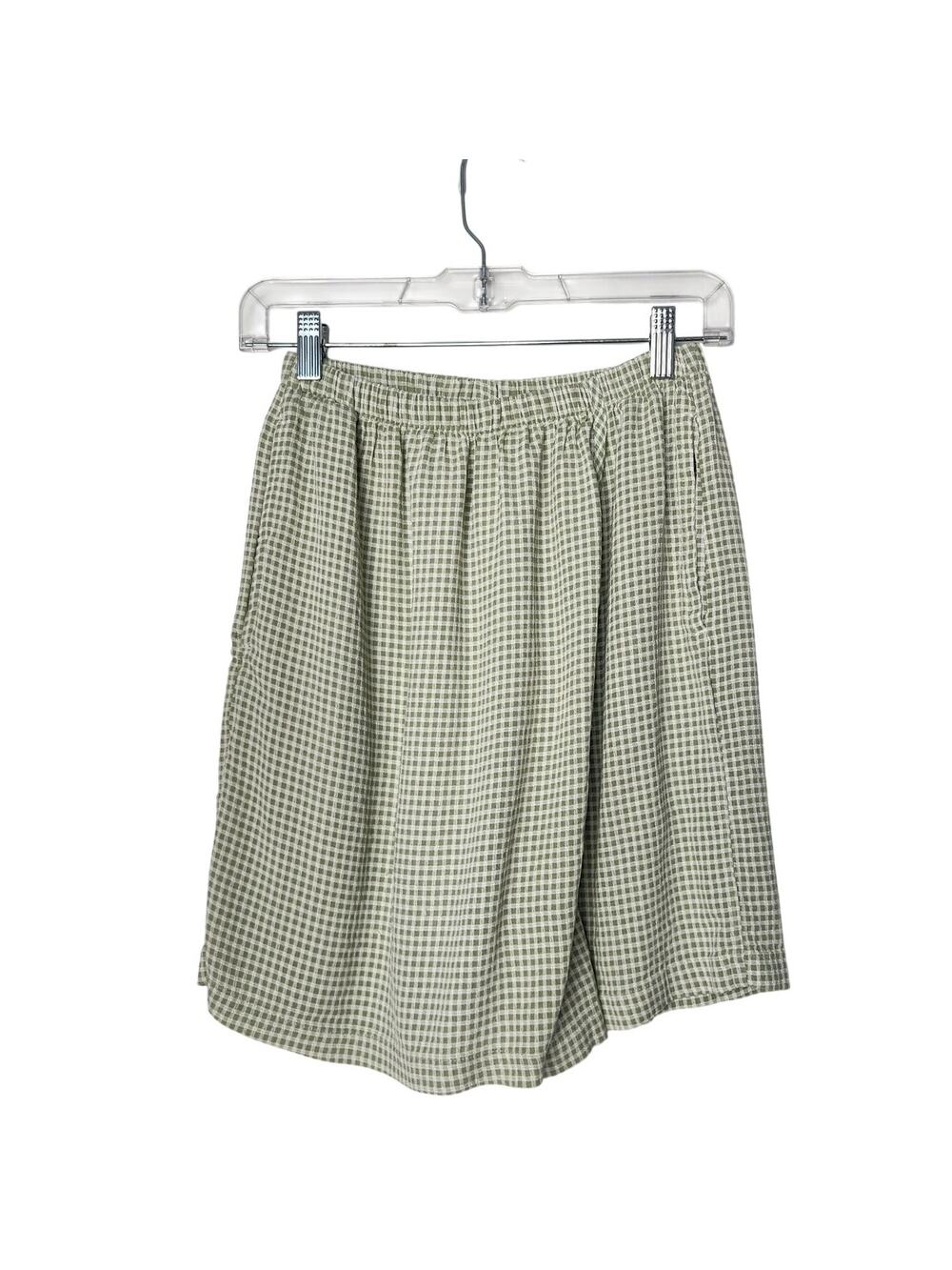 Mishi Vintage Green Gingham Elastic Waist High Rise Casual Skort Size Small